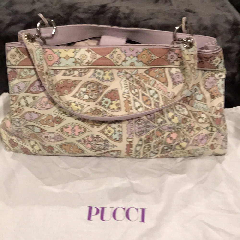Emilio Pucci lavender leather/ paisley print bag